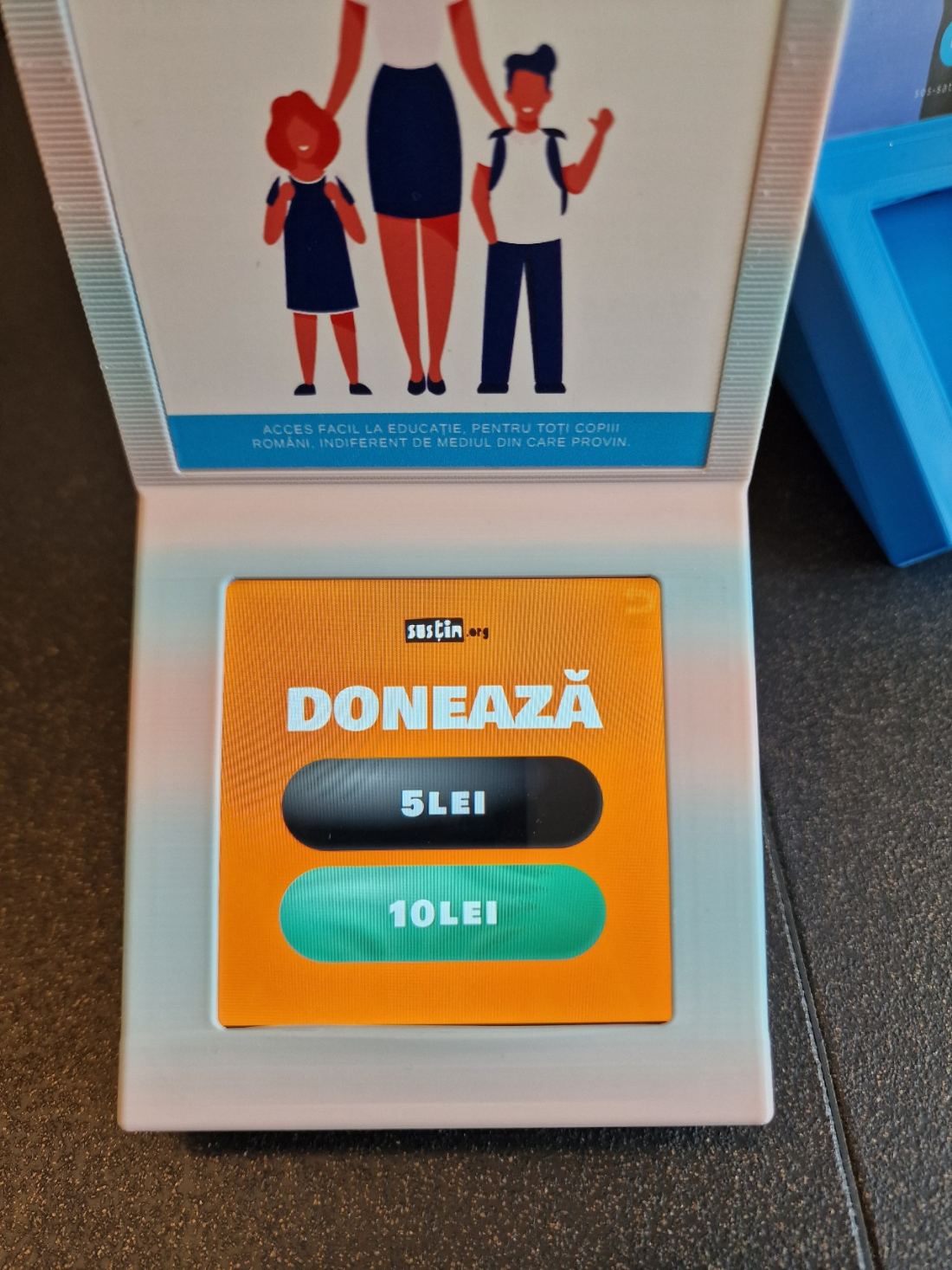 A detail of the touchscreen with donation options