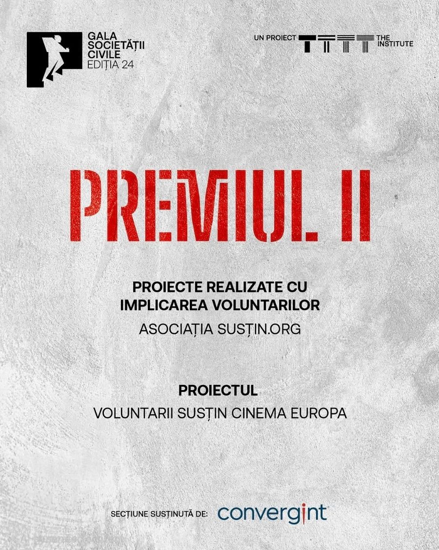 The Second Prize diploma, Civil Society Gala, 24th edition, awarded to the Susțin.org Association for the Susțin Cinema Europa Volunteers project