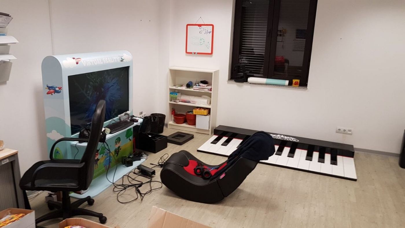 The VR station and the floor piano in the Tech Room