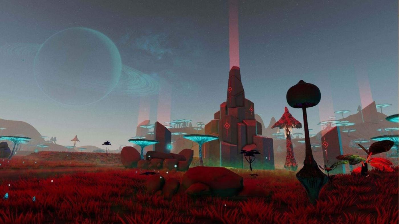 A virtual landscape with fantastical shapes, published in the Tech Room gallery